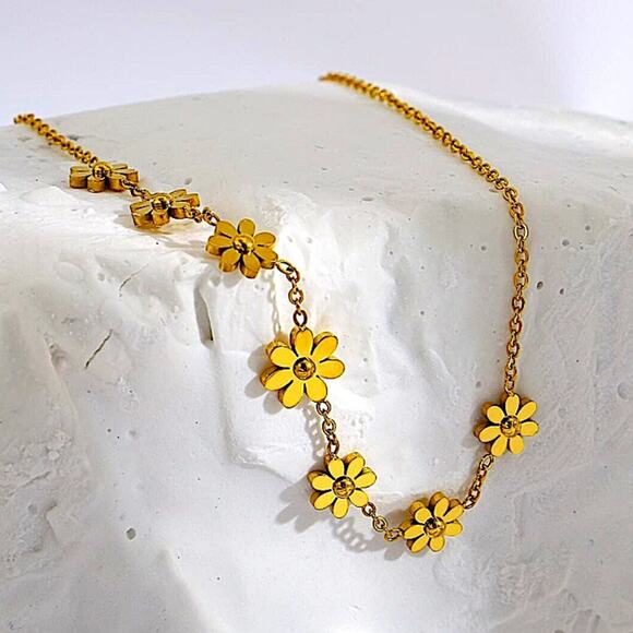 Gold Plated Daisy Necklace, Stainless Steel, Flower, Dainty - Picture 5 of 9